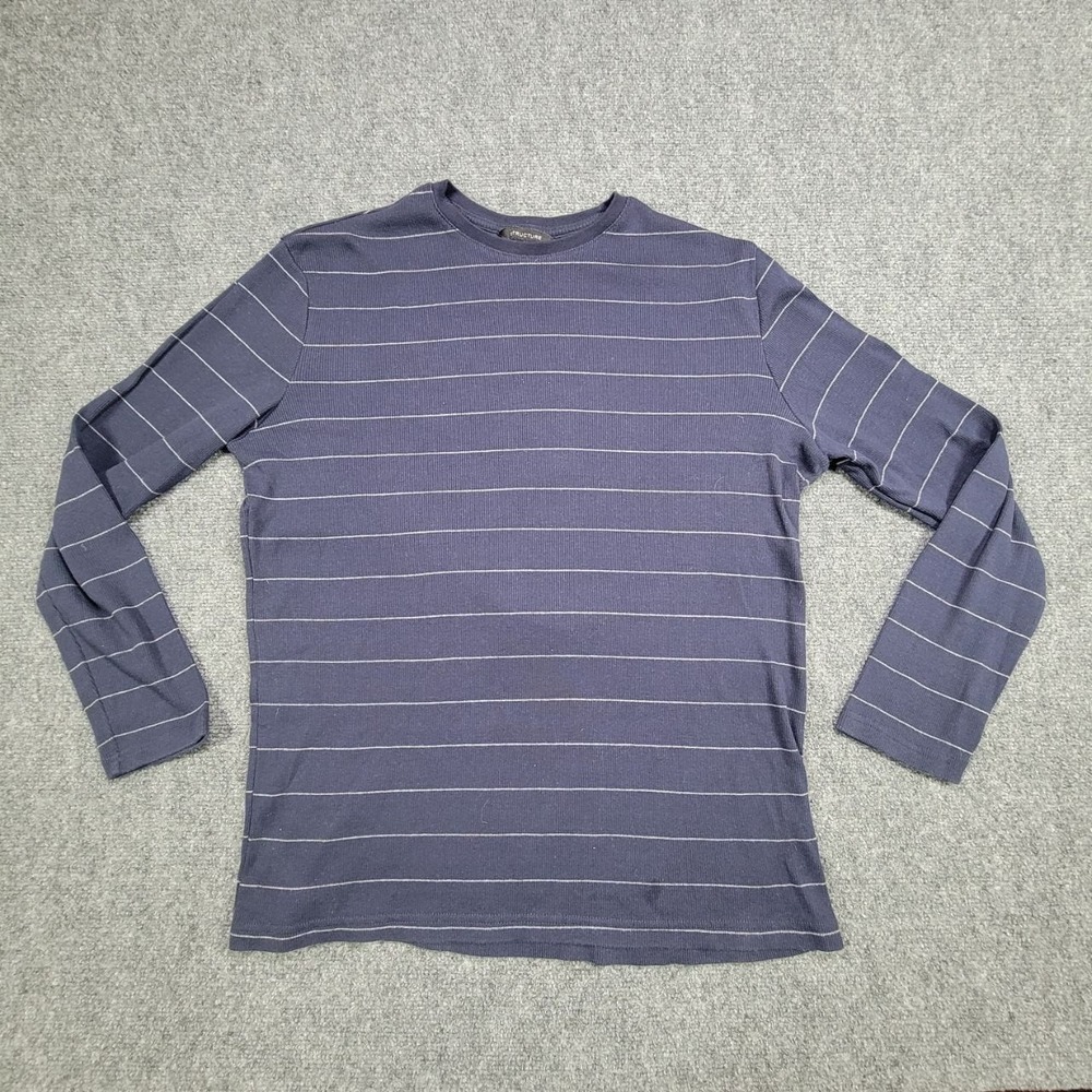 Structure Long Sleeve‎ T Shirt Mens M Blue Striped Crew Neck Casual Fashion Top